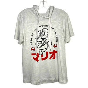 Super Mario Grey Short Sleeved T Shirt W Hood S